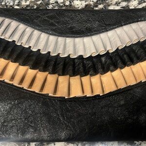 Chic Black Leather Clutch with Ruffle Detail
